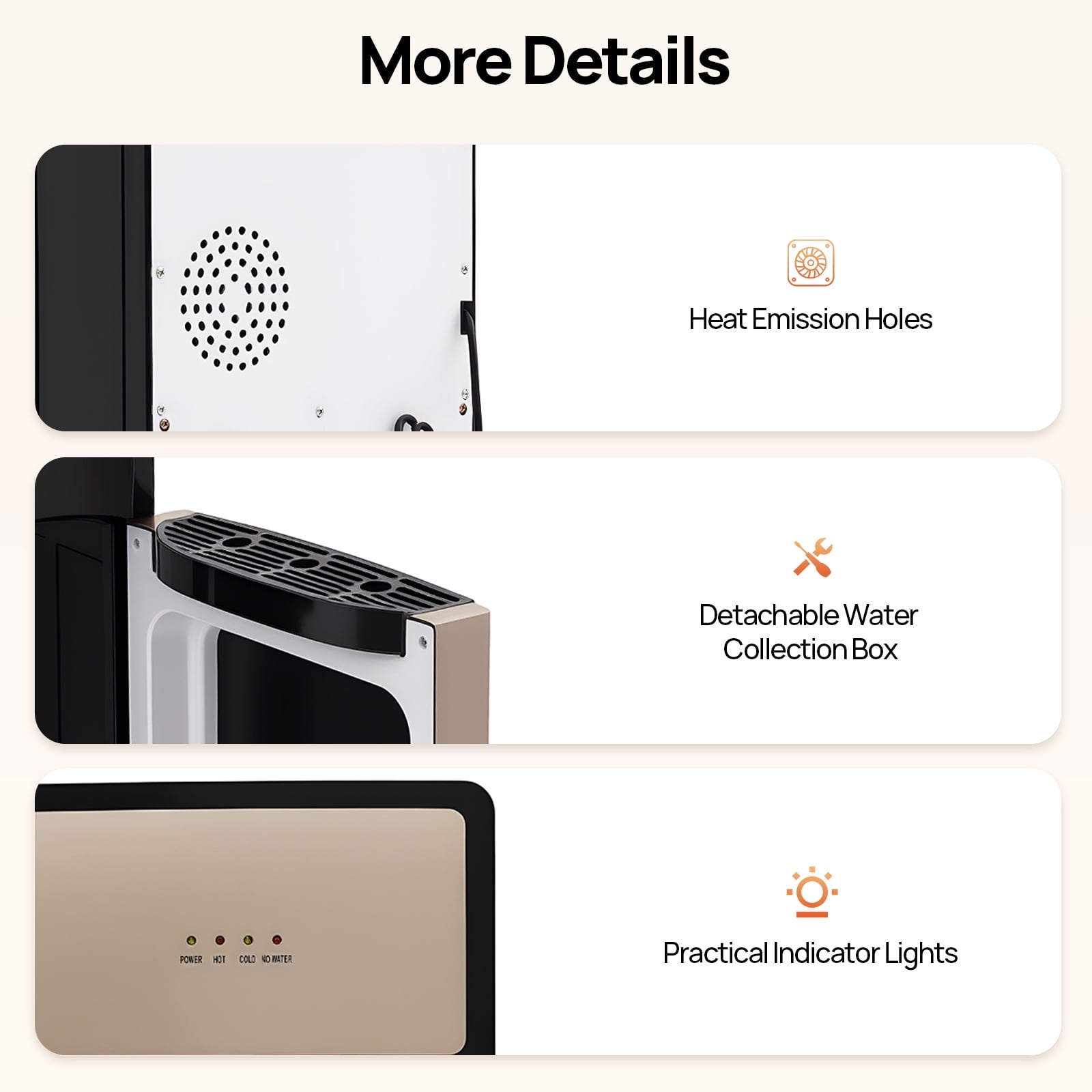 ChicHomey Bottom Loading Water Dispenser,Electric Water Cooler with Fast Heating (500W),3 Temp Options (Cold/Hot/Room Temp),Home Office Commercial Use | Champaign Gold