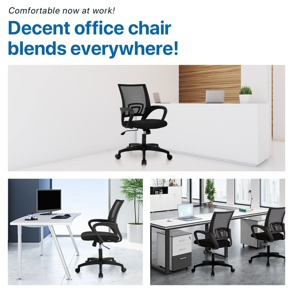 NiamVelo Mesh Office Chair, Mid-Back Home Office Chair Adjustable Ergonomic Desk Chair with Armrest, Rolling Swivel Chair for Adults, Black