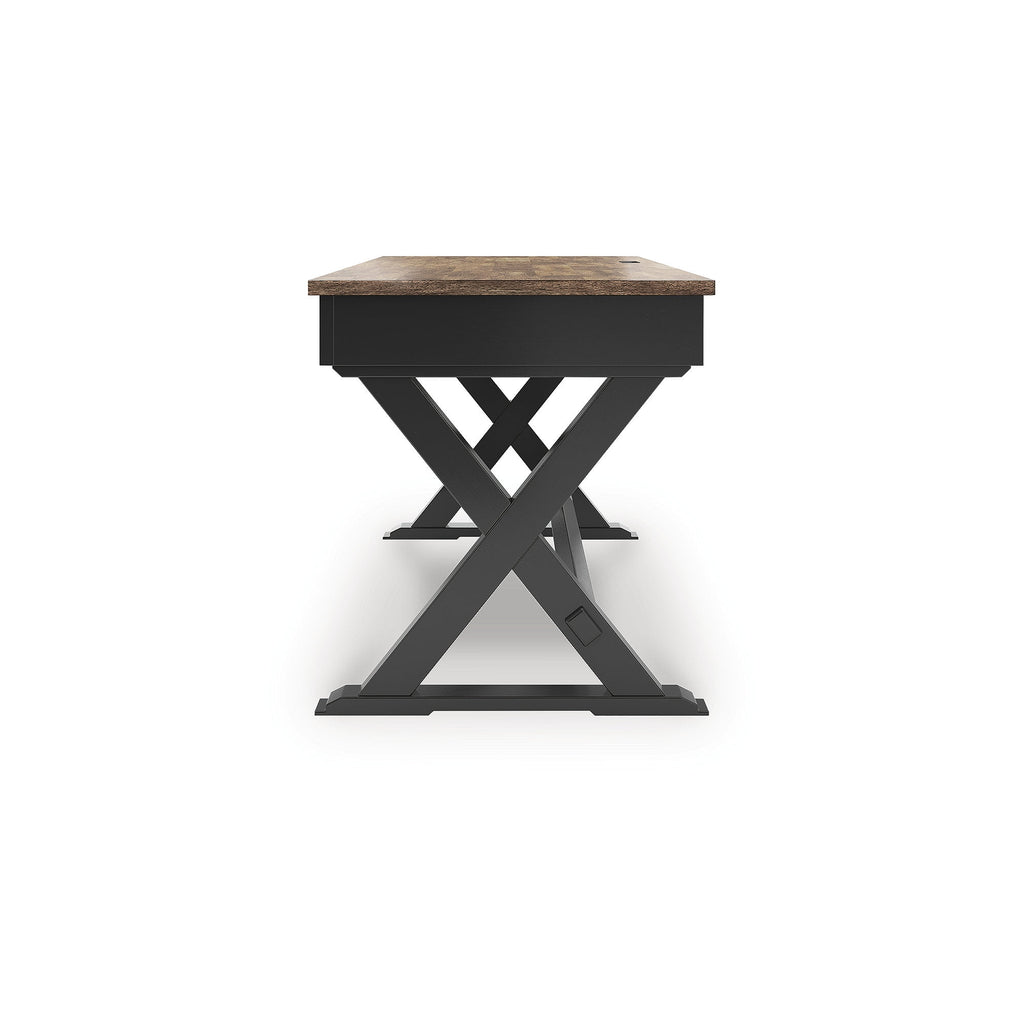 Signature Design by Ashley Wildenauer Home Office Desk - Rich Brown Butcher Block Top with Satin Black Base