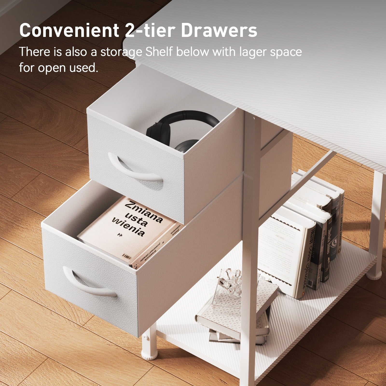 GTRACING Gaming Desk with Drawers, Carbon Fiber Style L Shaped Computer Desk Compatible with Monitor Arm Corner Desk Gaming Table for Home Office Desks, Easy to Assemble Adjustable Shelf Height