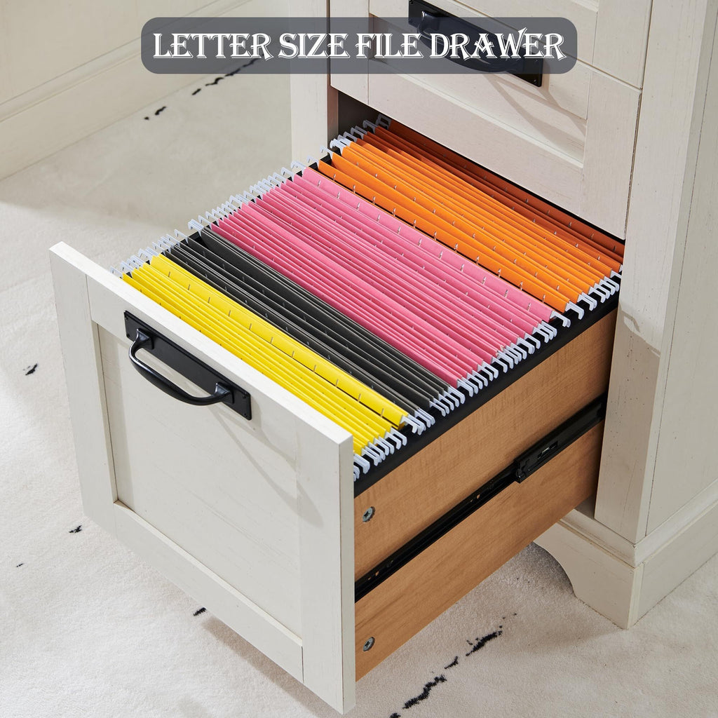 OKD Farmhouse Executive Desk, Rustic Office Desk with Charging Station and Keyboard Tray,Home Workstations with File Drawer, Storage Cabinet,Wood Computer Writing Desk, Antique White