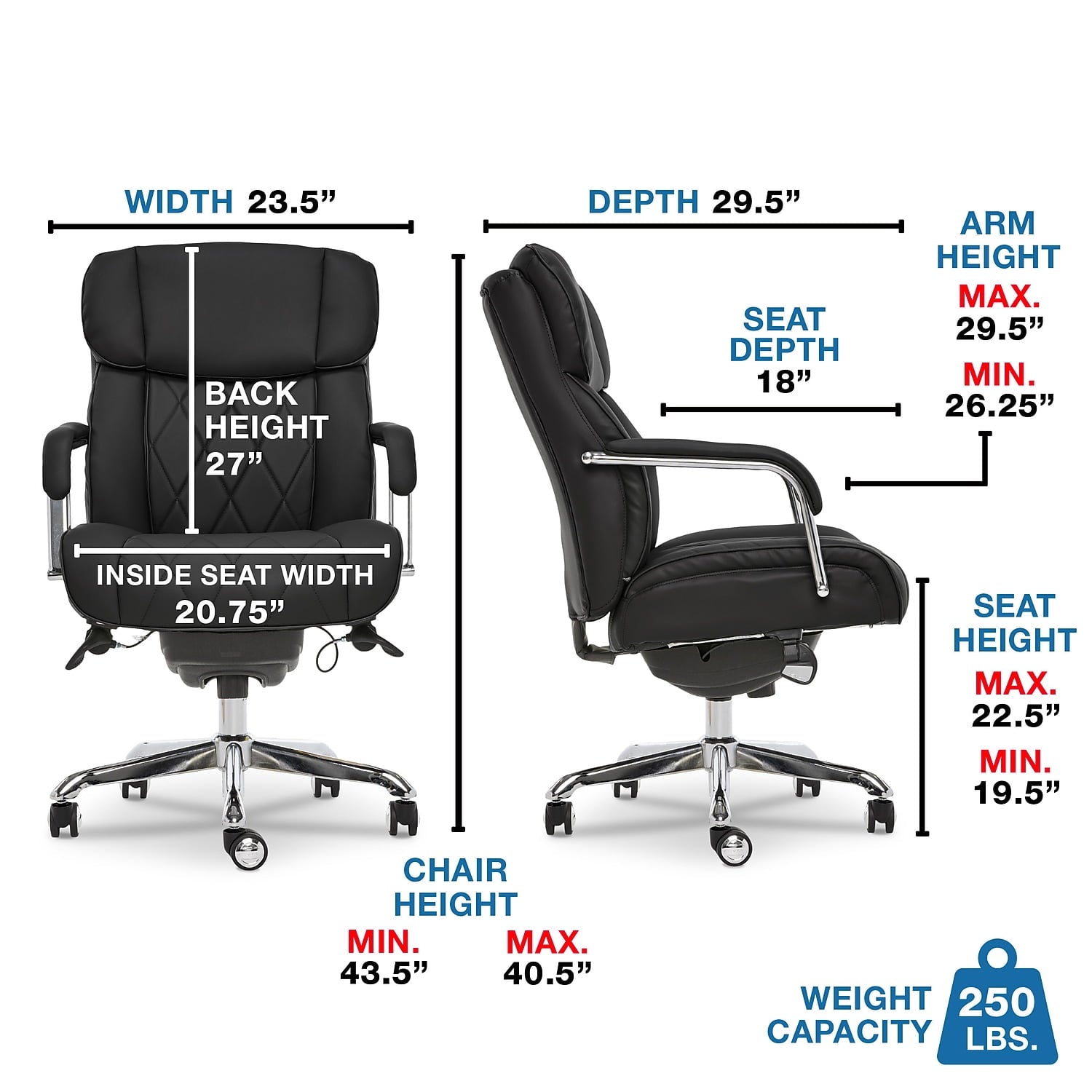 La-Z-Boy Sutherland Quilted Leather Executive Office Chair Black Bonded Leather