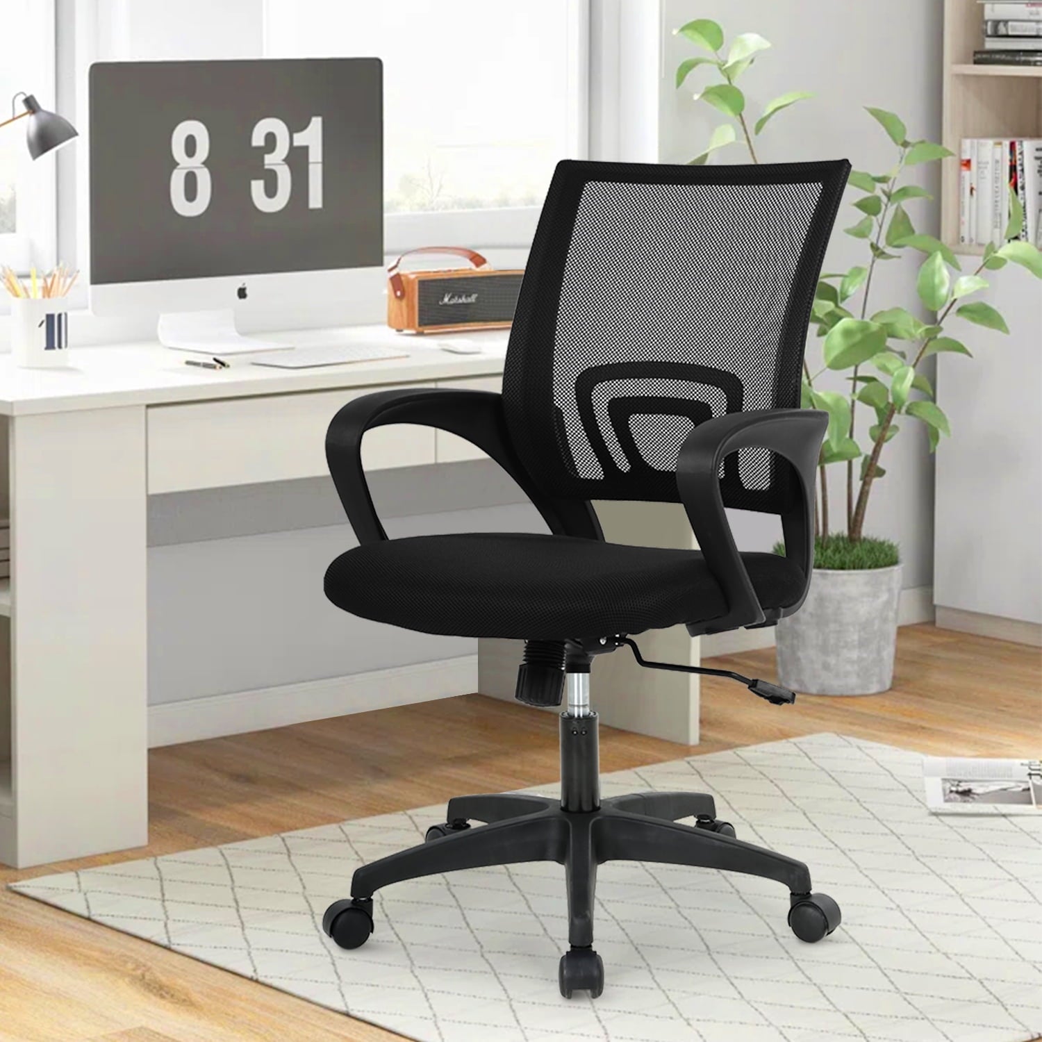 NiamVelo Mesh Office Chair, Mid-Back Home Office Chair Adjustable Ergonomic Desk Chair with Armrest, Rolling Swivel Chair for Adults, Black